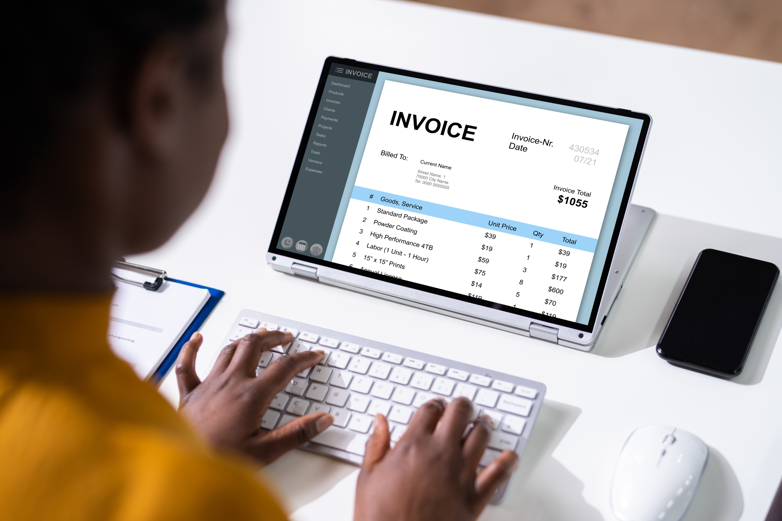 Modern Invoice Template with Geometric Background